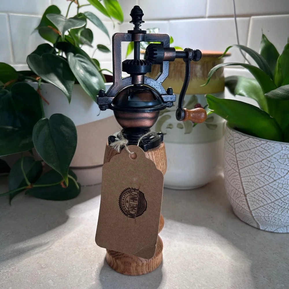 Michael Hinsche Handcrafted Oak Wood Pepper Mill Antique Style Crank Grinder 9